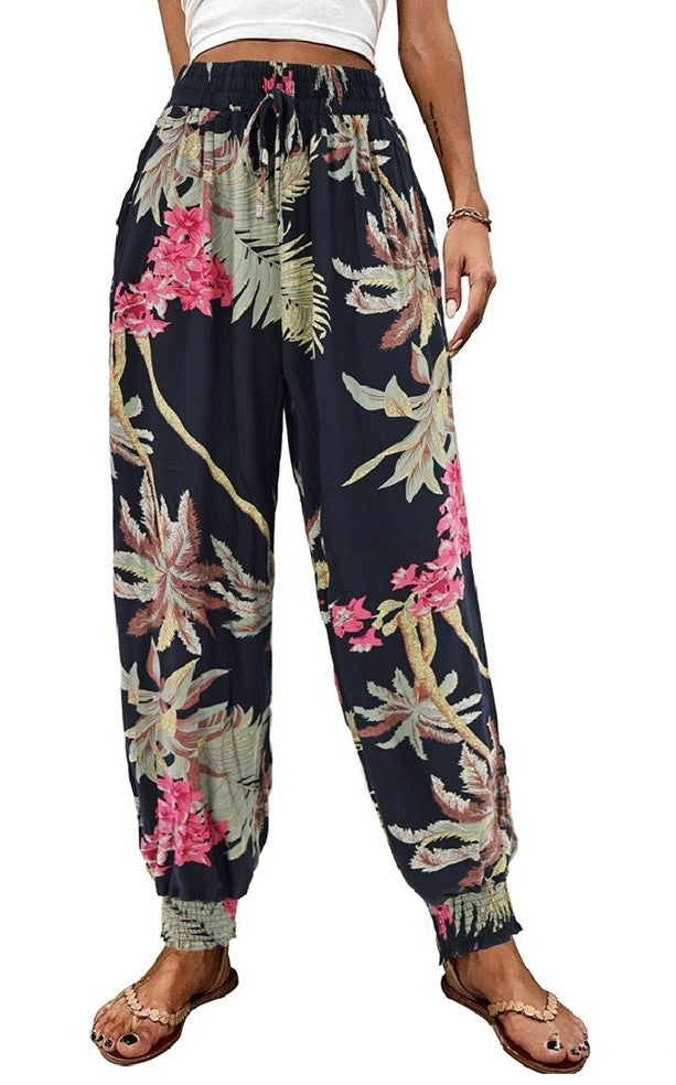 NAVY FLORAL HAREM PANT