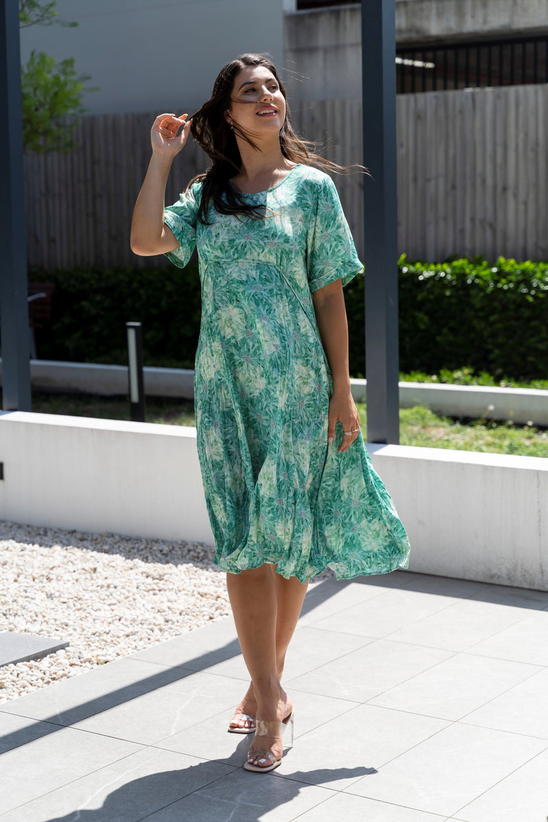 GREEN BLOSSOM PANEL DRESS