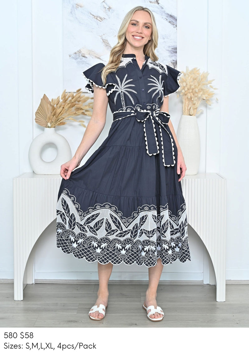 PALM LEAF BORDER DRESS