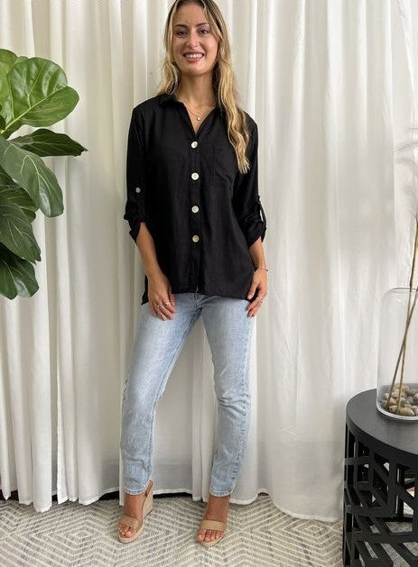 ELIZA BLACK LINEN SHIRT