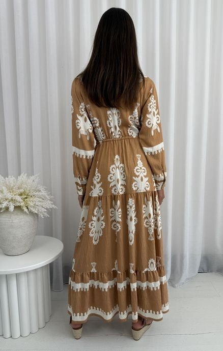 FILIGREE TAN MAXI DRESS