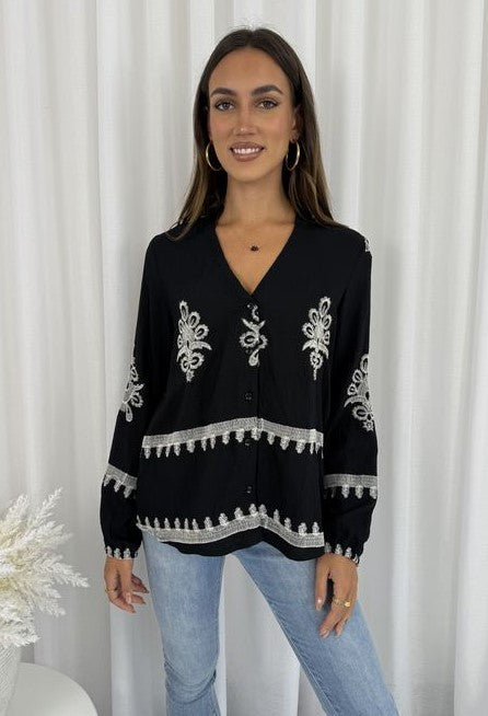 BOHO SCROLL LONG SLEEVE TOP