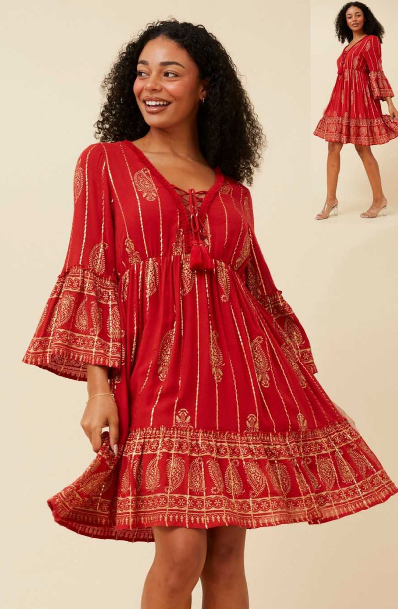 RED GYPSY CHEESECLOTH DRESS