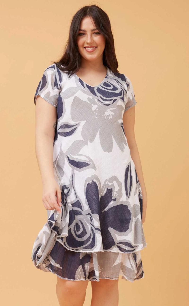 NETA NAVY & WHITE FLORAL DRESS