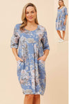 LINA BLUE FLORAL LINEN DRESS