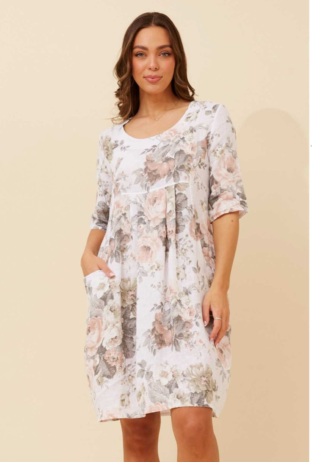 LINA BLUE FLORAL LINEN DRESS