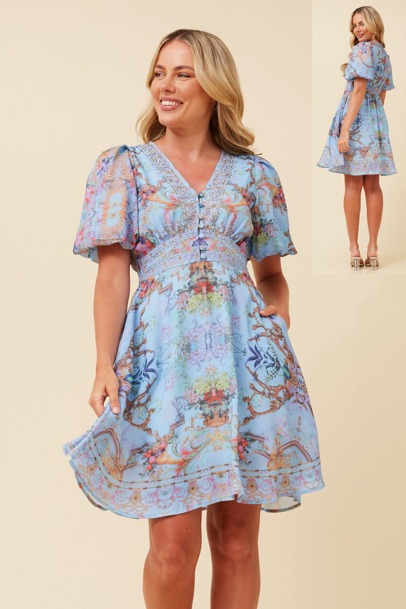 PARISIAN AQUA FLORAL DRESS