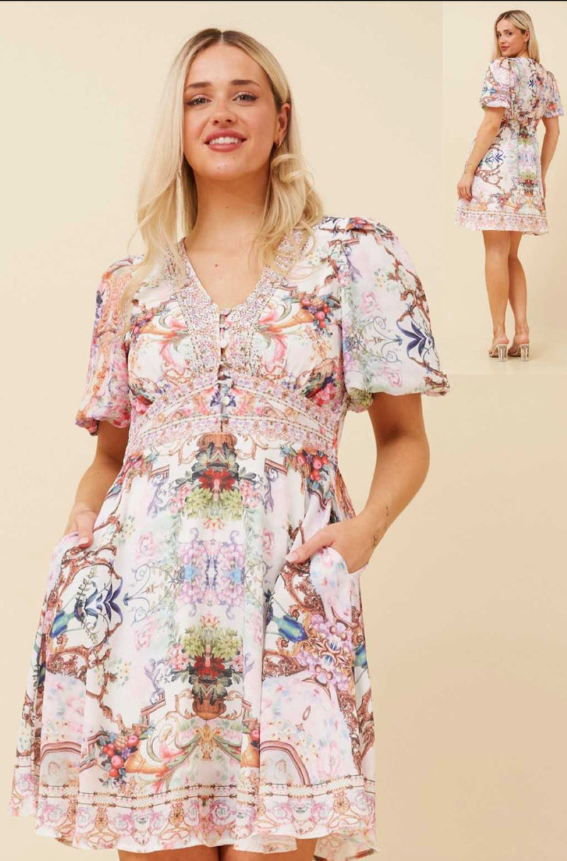 PARISIAN WHITE & PINK DRESS