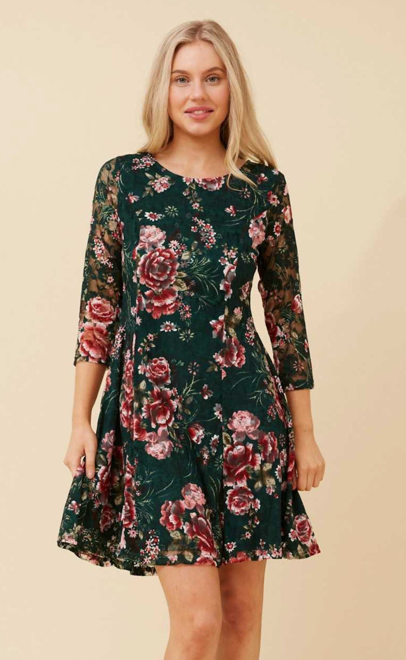 EMERALD FLORAL LACE DRESS