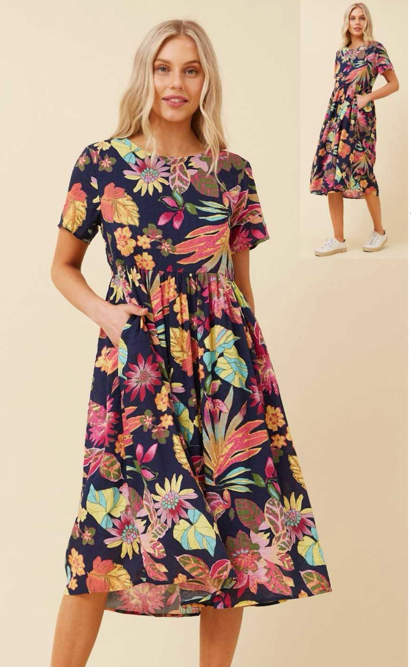 VIV COTTON NAVY FLORAL DRESS