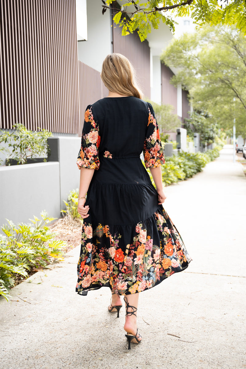 VICKI FLORAL BORDER DRESS