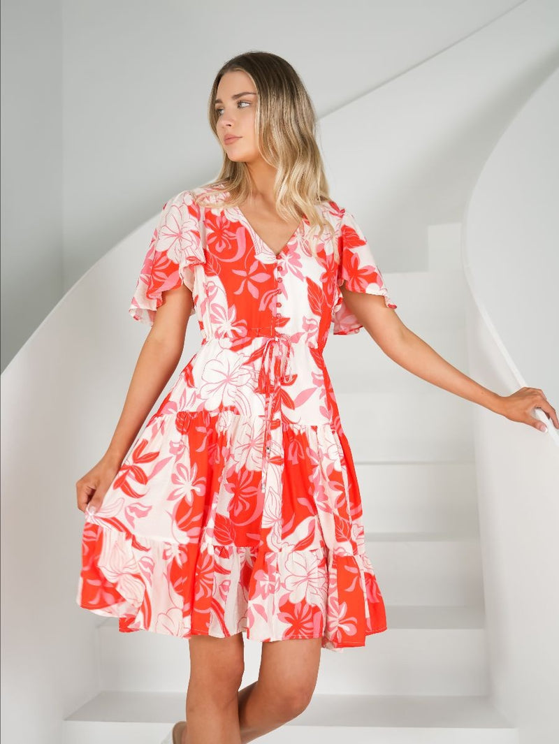 RIANNE FLORAL RED DRESS