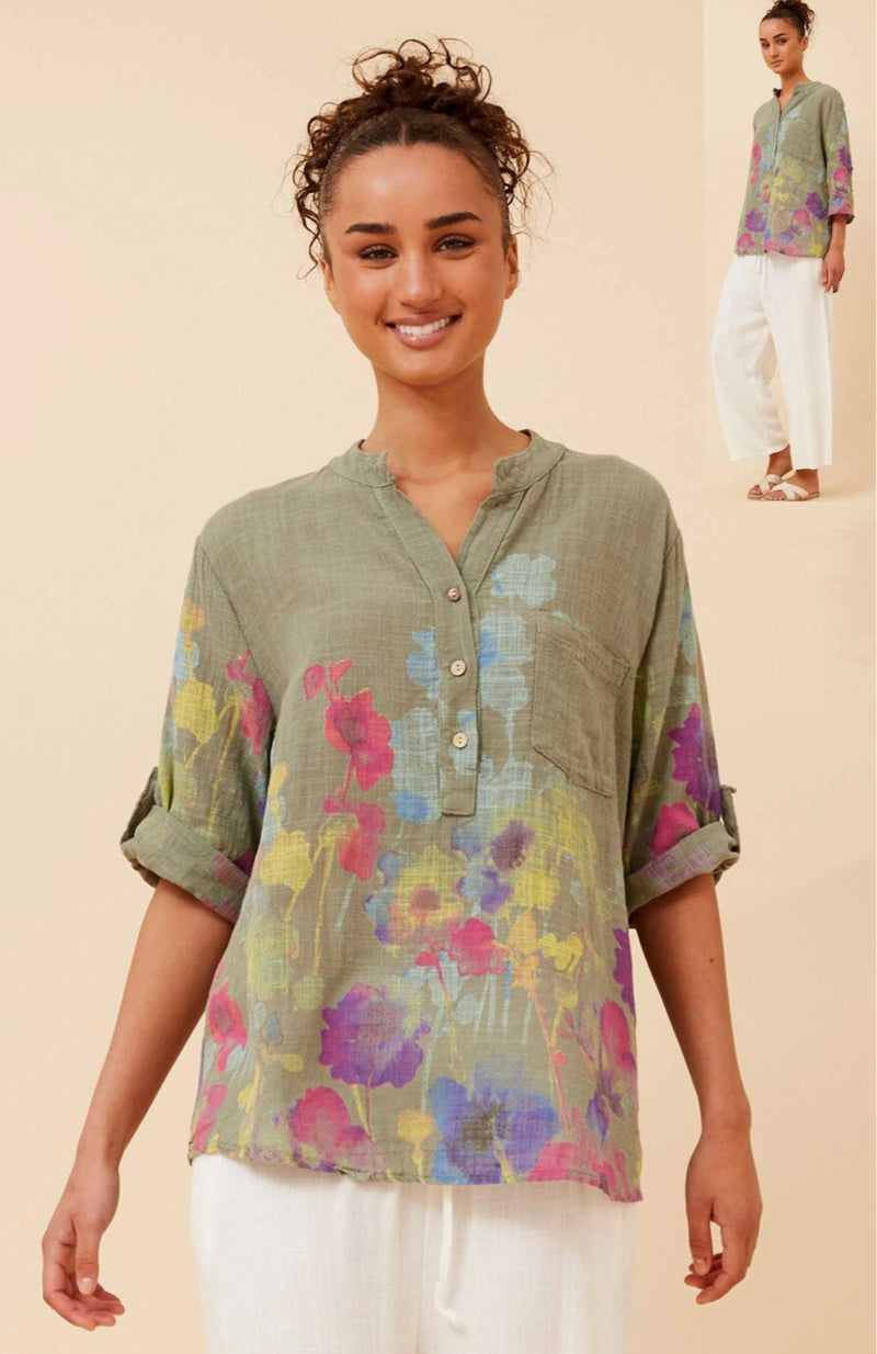 TAHLIA KHAKI LINEN TOP