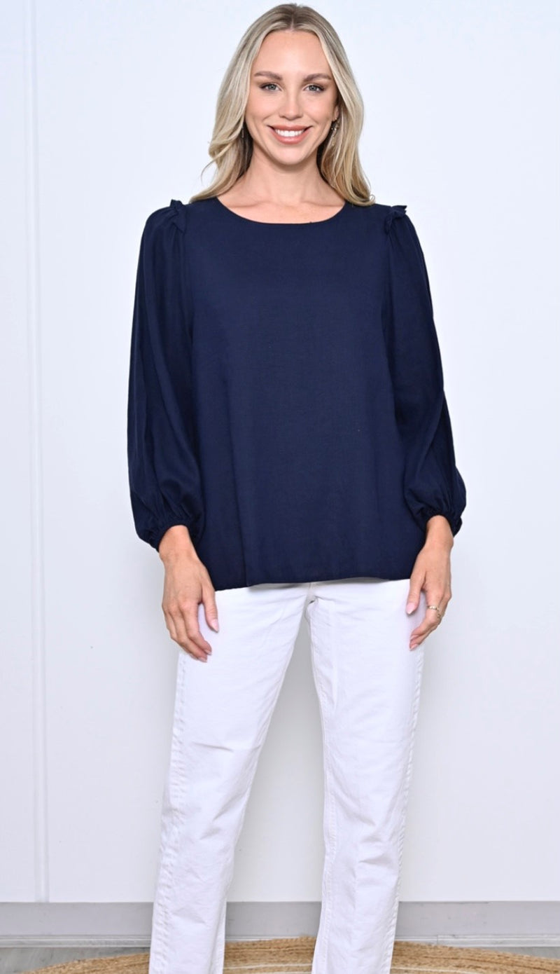 ANDREA LONG SLEEVE LINEN TOP